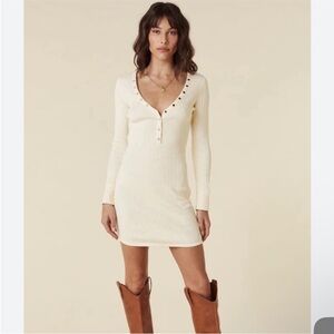 Spell Designs Cream Long Sleeve Henley Ling Sleeve Dress